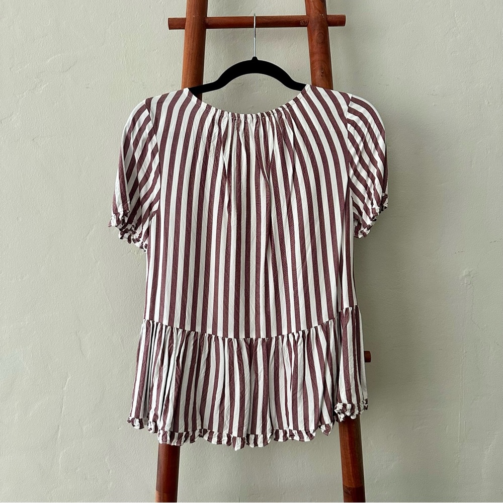 Madewell Stanza Ruffle Hem Top - Mauve Vertical Stripe (EUC, Size XS) - Picture 7 of 7
